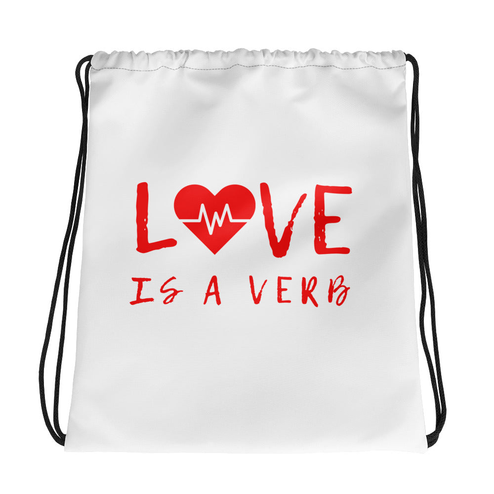 Love is a Verb Drawstring bag